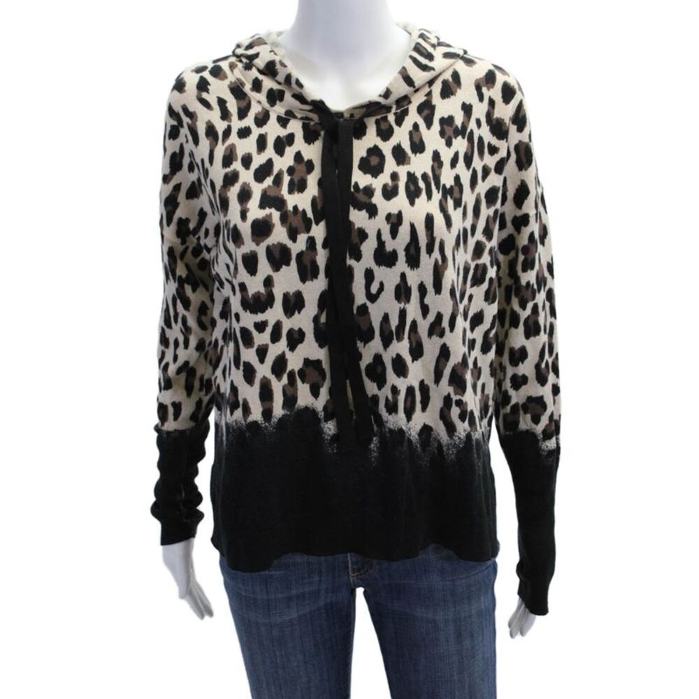 J. Society Women Beige Animal Print Pullover Hoodie Cotton Size S